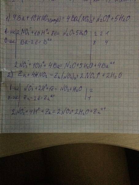 Составить уравнения ионные для hno3+ba ; zn; ag