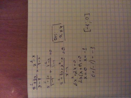 Укажите промежуток,которому пренадлежит сумма корней уравнения х2 + 3х\х-4=х2-х\4-х