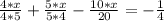 \frac{4*x}{4*5} + \frac{5*x}{5*4} - \frac{10*x}{20} =- \frac{1}{4}