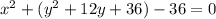 x^{2} +( y^{2} +12y+36)-36=0