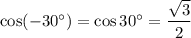 \cos(-30а)=\cos30а= \dfrac{\sqrt{3}}{2}