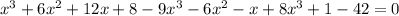 \\ x^3+6x^2+12x+8-9x^3-6x^2-x+8x^3+1-42=0