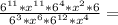 \frac{ 6^{11}* x^{11}* 6^{4} * x^{2} *6 }{ 6^{3}* x^{6} * 6^{12} * x^{4} } = \\