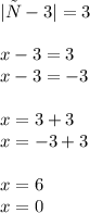 |х-3|=3 &#10;\\\\&#10;x-3=3&#10;\\&#10;x-3=-3&#10;\\\\&#10;x=3+3&#10;\\&#10;x=-3+3&#10;\\\\&#10;x=6&#10;\\&#10;x=0