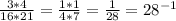 \frac{3*4}{16*21}=\frac{1*1}{4*7}=\frac{1}{28}=28^{-1}