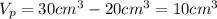 V_p=30cm^3-20cm^3=10cm^3