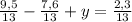 \frac{9,5}{13} -\frac{7,6}{13} +y= \frac{2,3}{13}