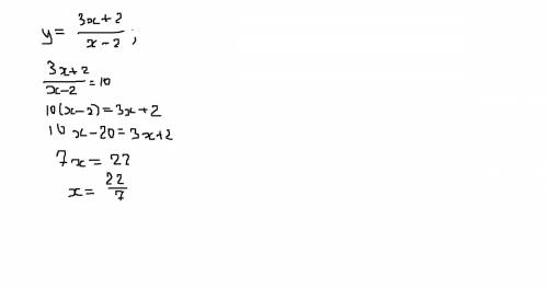 При каком значении х значение функции y=3x+2/x-2 равно !
