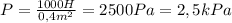 P= \frac{1000H}{0,4m^2}=2500Pa=2,5kPa