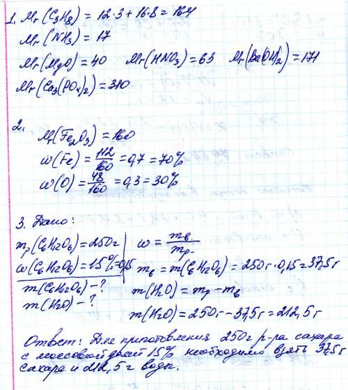 1. рассчитайте относительные молекулярные масс ы веществ по их формулам: c3h8, nh3, mgo, hno3, ba(oh