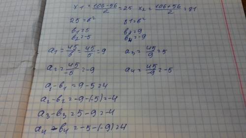 Известно что а2+b2 =106, ab=45. найдите a-b(рассмотрите все возможные случаи).