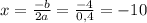 x= \frac{-b}{2a}= \frac{-4}{0,4}= -10