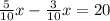 \frac{5}{10} x- \frac{3}{10} x=20