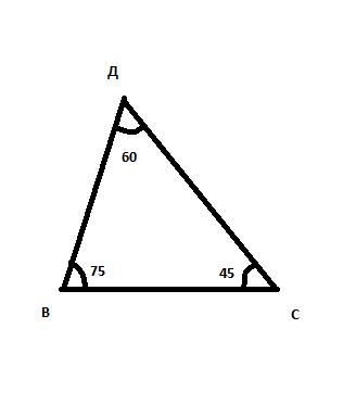 Дано: треугольник всд, вс=6, угол в=75 градусов, угол с=45 градусов. найти вд.