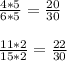 \frac{4*5}{6*5} = \frac{20}{30} \\ \\ \frac{11*2}{15*2} = \frac{22}{30}