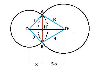 Даны сферы с радиусами 3 и 4. расстояние между их центрами 5. найти длину линии, по которой пересека