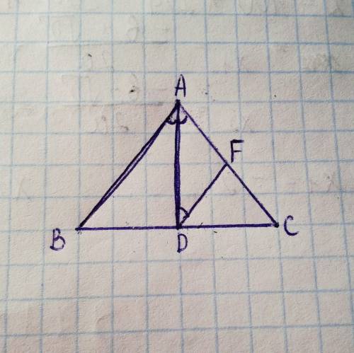 Отрезок ad биссектриса треугольника abc через точку d проведена прямая параллельная стороне ab и пер