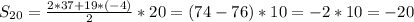 S_{20}= \frac{2*37+19*(-4)}{2}*20=(74-76)*10=-2*10=-20