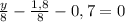 \frac{y}{8} - \frac{1,8}{8} -0,7=0&#10;