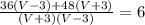 \frac{36(V-3)+48(V+3)}{(V+3)(V-3)}=6