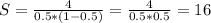 S=\frac{4}{0.5*(1-0.5)}=\frac{4}{0.5*0.5}=16