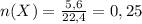 n(X)= \frac{5,6}{22,4}=0,25