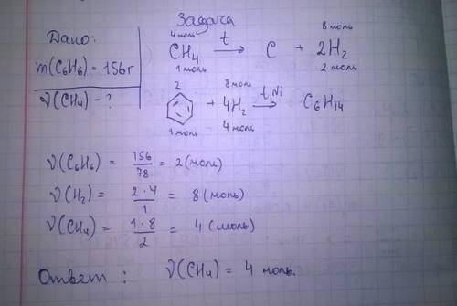 Сколько молей метана нужно полностью разложить для того чтобы количество образованных водородом было
