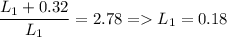 \displaystyle \frac{L_1+0.32}{L_1}=2.78 = L_1=0.18