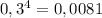 0,3^{4}=0,0081