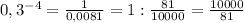 0,3^{-4}=\frac{1}{0,0081}=1:\frac{81}{10000}=\frac{10000}{81}