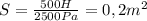 S= \frac{500H}{2500Pa}=0,2m^2