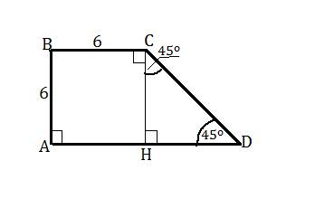 Найдите площадь прямоугольной трапеции,у которой каждая из двух меньших смежных сторон равна 6 см,а