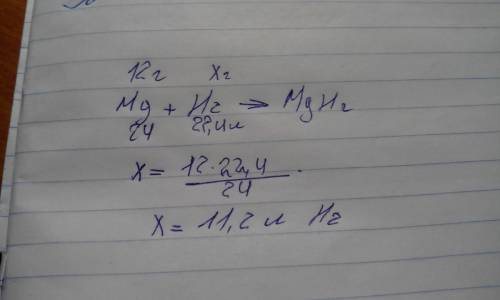 Вычеслите объем водорода прореагировать с магнием массой 12 г