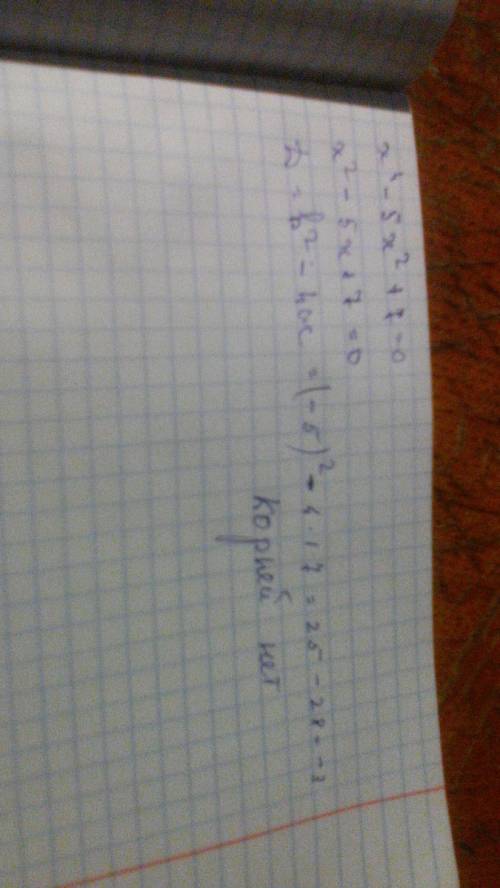 Х^4-5х^2+7=0. имеет ли действительные корни уравнение,показать решение