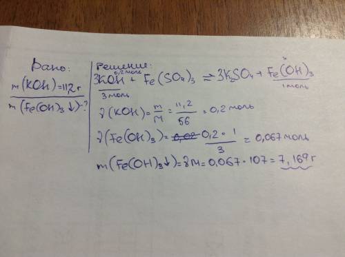 Запишите уравнение реакции обмена между гидроксидомкалия и сульфатом железа iii. вычислите массу оса