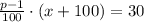 \frac{p-1}{100} \cdot (x+100)=30