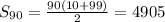 S_{90}= \frac{90(10+99)}{2}=4905