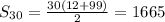 S_{30}= \frac{30(12+99)}{2}=1665