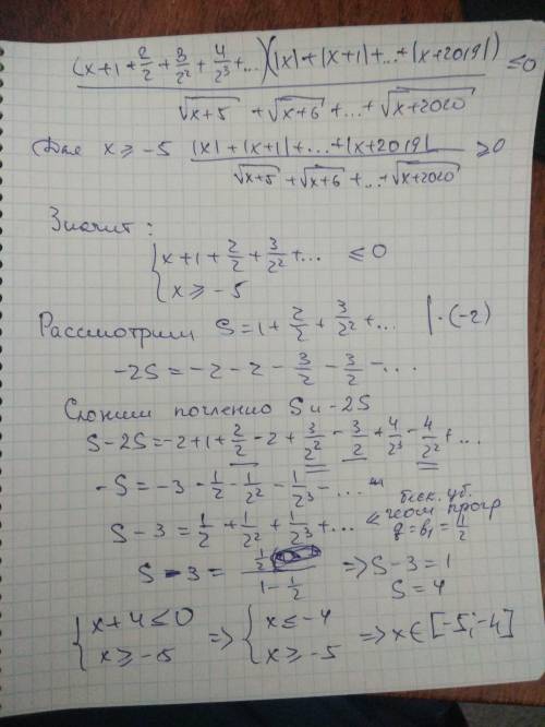 Решите (100 ) неравенство! из mathormind[tex]\frac{(x+1+\frac{2}{2}+\frac{3}{2^2}+\frac{4}{2^3}+|x|+