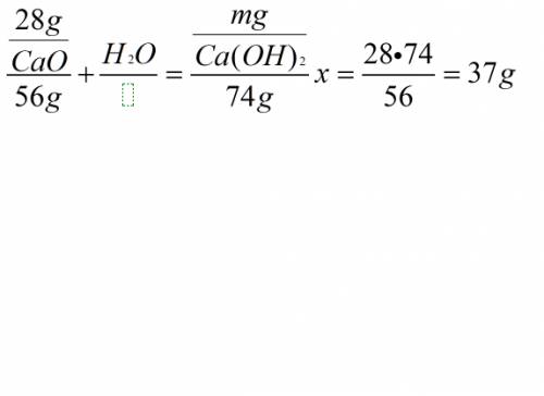 Вреакцию с водой вступила 28г оксида кальция.рассчитайте m гидроксида кальция.