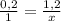 \frac{0,2}{1} = \frac{1,2}{x}