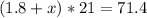 (1.8+x)*21=71.4