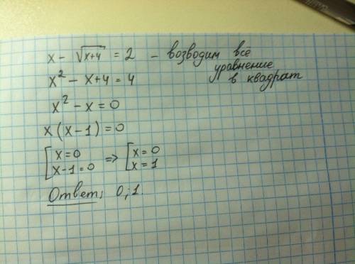 Решить уравнение: х-под корнем( х+4)= 2