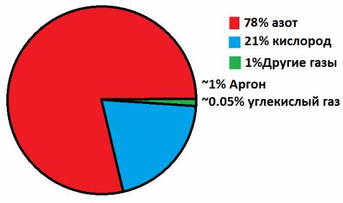 Постройте круговую диаграмму состав атмосферы, указав долю основных газов в процентах