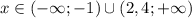 x \in (-\infty; - 1) \cup (2,4; +\infty)