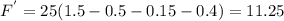 F^{'}= 25(1.5 -0.5-0.15-0.4) = 11.25