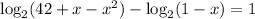 \log _{2} (42+x- x^{2} )-\log_{2} (1-x)=1