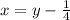 x = y - \frac{1}{4}