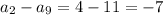 a_{2}- a_{9}=4-11=-7