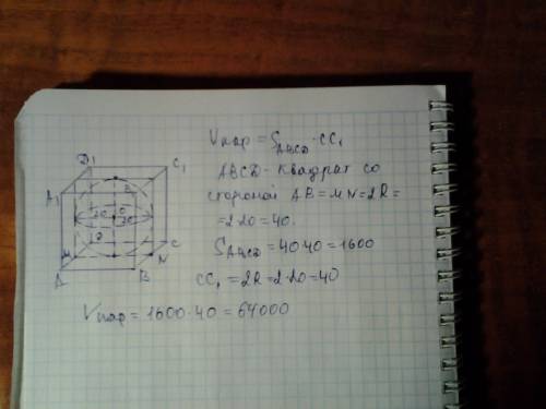 Прямоугольный параллелепипед описан около сферы радиуса 20. найдите его объём.